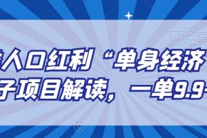 另类人口红利“单身经济”交友搭子项目解读，一单9.9-29.9【揭秘】