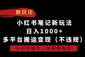 小红书笔记新玩法，日入1000+，多平台搬运变现（不违规），小白可操作，保姆级教程【揭秘】