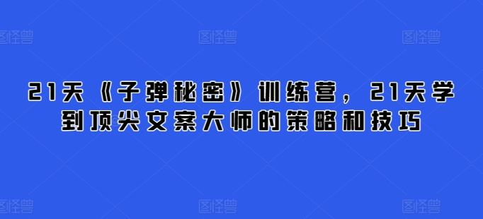 21天《子弹秘密》训练营，21天学到顶尖文案大师的策略和技巧