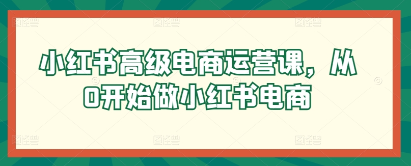 小红书高级电商运营课，从0开始做小红书电商