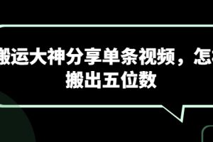 搬运大神分享单条视频，怎样搬出五位数