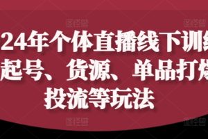 2024年个体直播训练营，起号、货源、单品打爆、投流等玩法