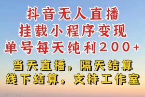 抖音无人直播挂载小程序，零粉号一天变现二百多，不违规也不封号，一场挂十个小时起步【揭秘】