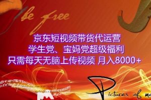 京东短视频带货代运营，学生党、宝妈党超级福利，只需每天无脑上传视频，月入8000+【仅揭秘】